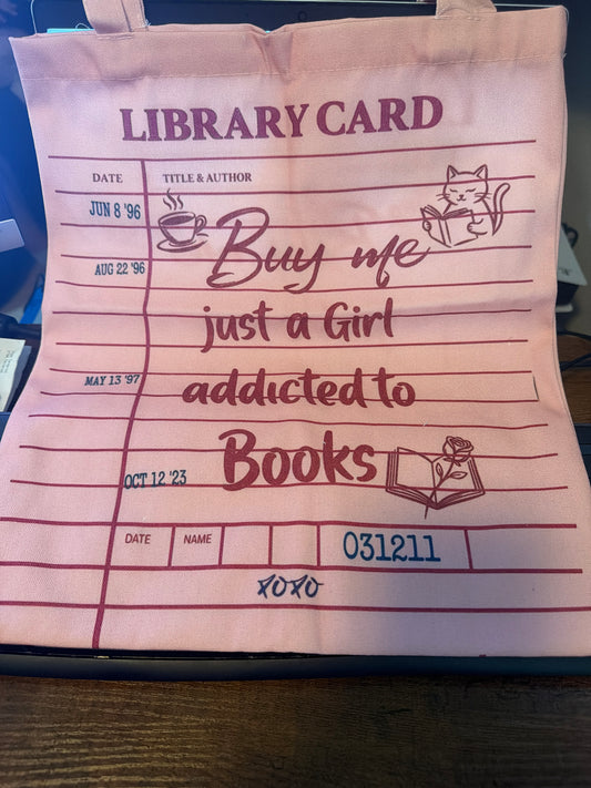 Pink Library Card Tote Bag