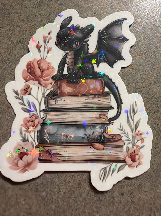 Watercolor Book Dragon-3” waterproof Bookish sticker with Holo overlay