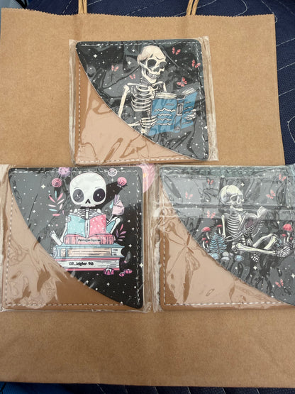 Gothic Skeleton Leather Corner Bookmark