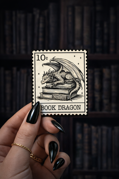 Book Dragon Stamp Vinyl Bookish Sticker