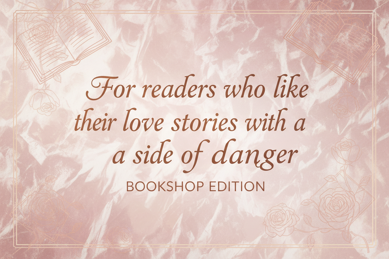 create a background with soft blush or rose color with the wording " For readers who like their love stories with a side of danger"