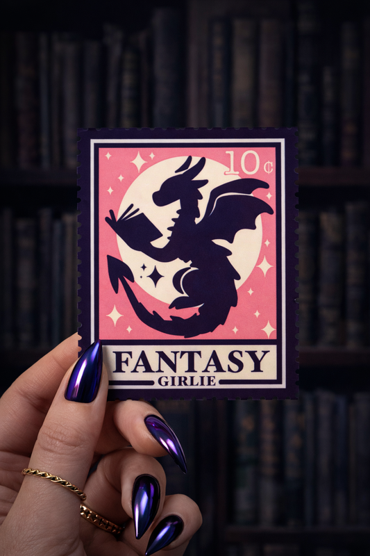 Fantasy Girlie Dragon Stamp Vinyl Bookish Sticker